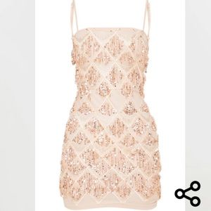 PrettyLittleThing Nude Sequin Bodycon Dress